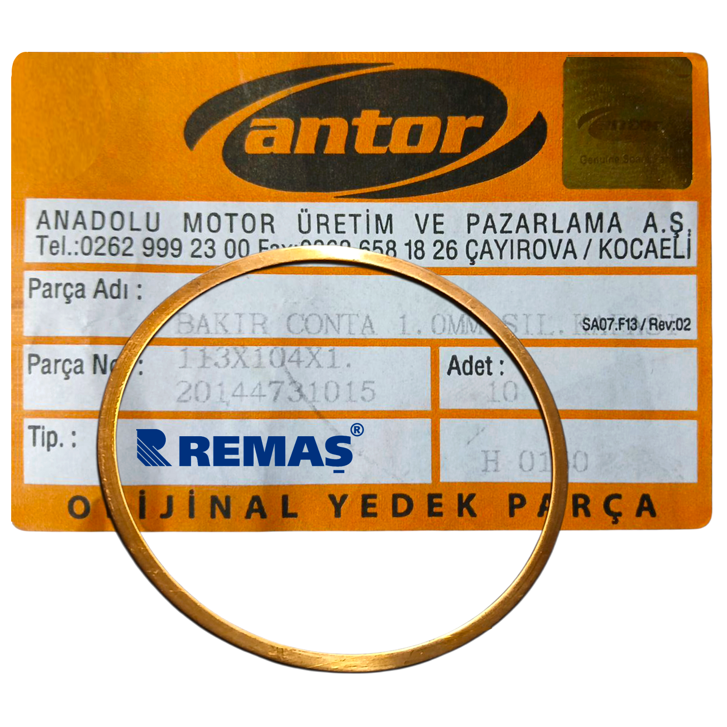 Silindir Kafa Contası 1 mm Bakır 113 x 104 x 1 ANTOR 4LD820 Dizel Motorlar