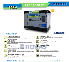 Aksa AAP 12000 PB Marşlı 12 kVA Monofaze Kabinli Dizel Jeneratör