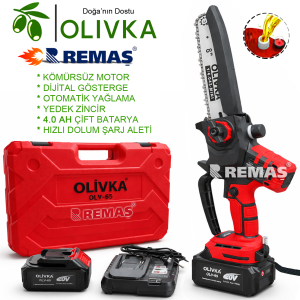 Olivka OLV-65 Şarjlı 2 Akülü 4.0 Ah Dal Budama Testeresi