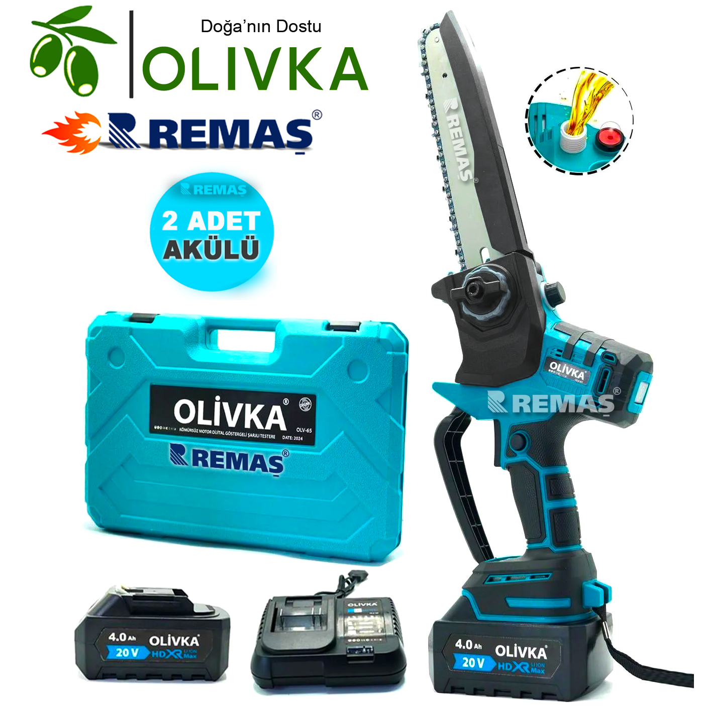 Olivka OLV-65 Şarjlı 2 Akülü 4.0 Ah Dal Budama Testeresi