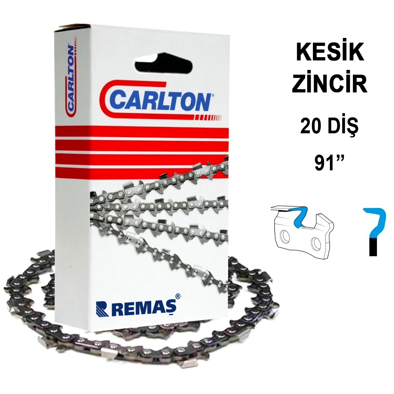 Carlton Kesik Zincir 20 Diş 91 Alpina A305 - Echo CS2511 - Stiga SMT226