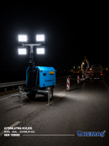 Remaş Mobil Aydınlatma Kulesi 4 x 250 Watt 8 kVA Portatif Işık Kulesi Işıldak Marşlı Dizel Jeneratör