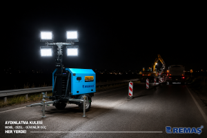Remaş Mobil Aydınlatma Kulesi 4 x 250 Watt 8 kVA Portatif Işık Kulesi Işıldak Marşlı Dizel Jeneratör