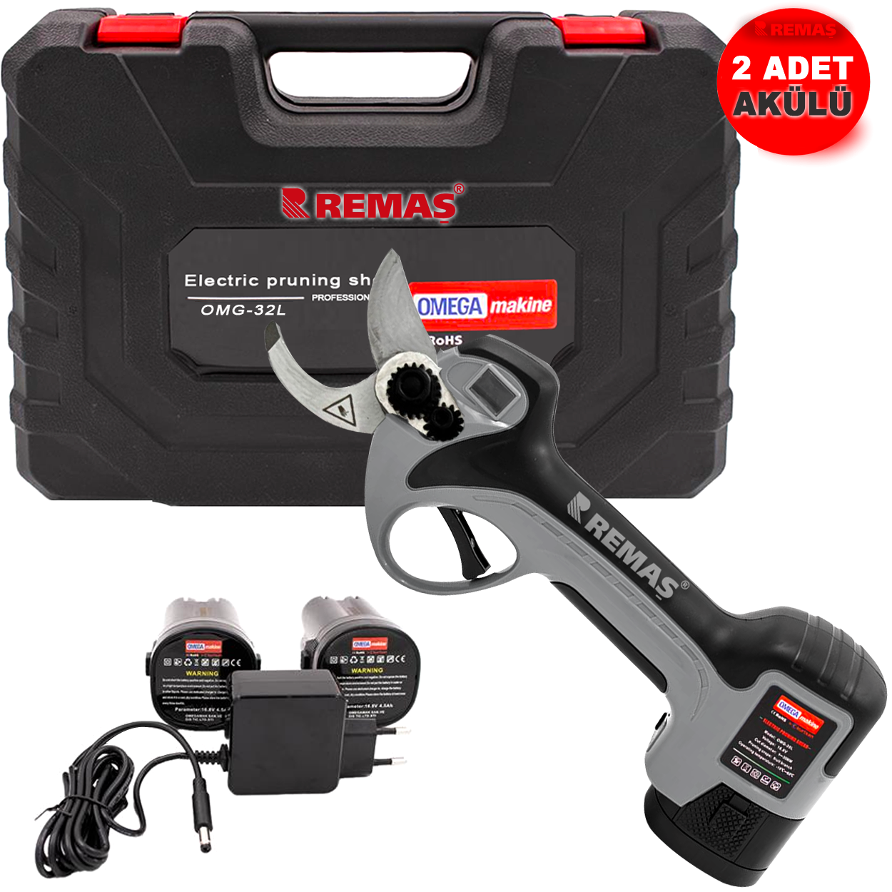 Omega OMG-32L Şarjlı Çift Akülü Sensörlü 32 mm Budama Makası