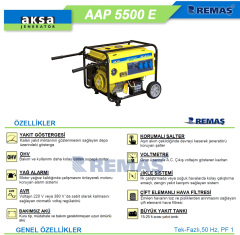 Aksa AAP 5500 E Marşlı 5.5 kVA Benzinli Jeneratör