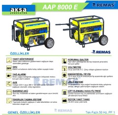Aksa AAP 8000 E Marşlı 8 KVA Monofaze Benzinli Jeneratör