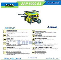 Aksa AAP 8000 E3 Trifaze Marşlı 8 KVA Benzinli Jeneratör