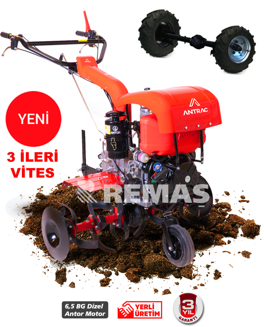 Antrac 320 D3 Tekerlekli 3 ileri - 1 geri Çapalama 6.5 HP Dizel Çapa Makinesi