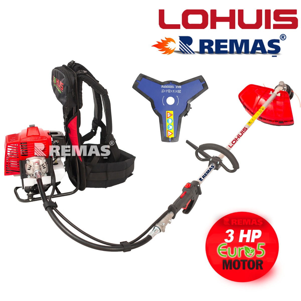 Lohuis Remaş BG63 Benzinli Motorlu 3 HP Sırt Tırpan Ot Çalı Tırpanı