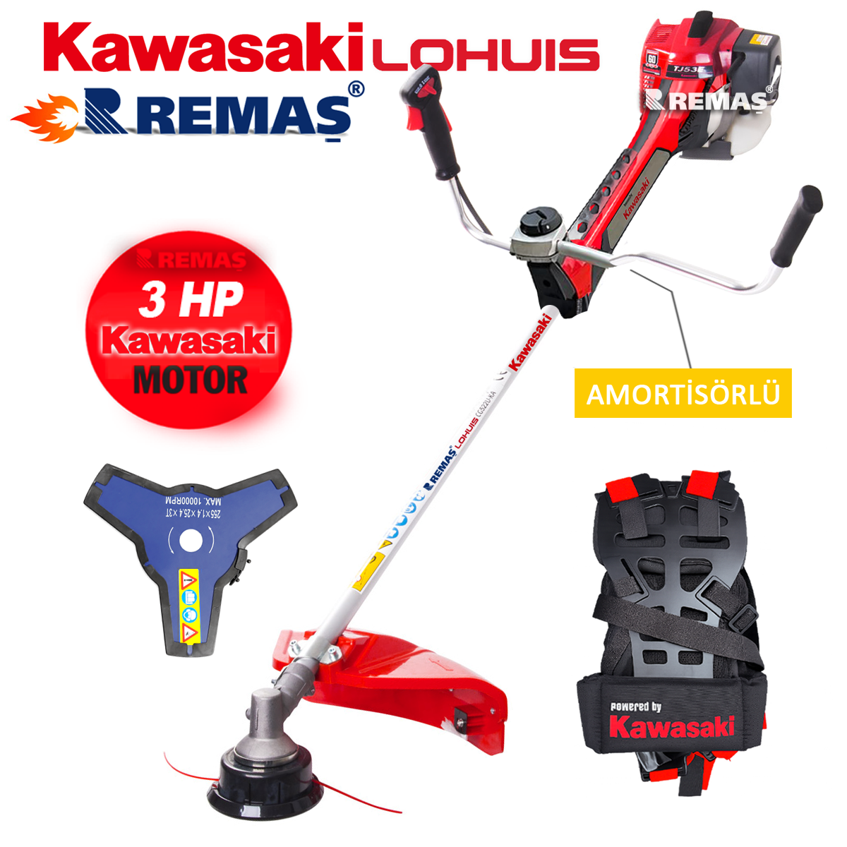 ケンジ Kawasaki Lohuis TJ53E CG522 U Yan Tip 3,0 HP Benzinli Motorlu Tırpan